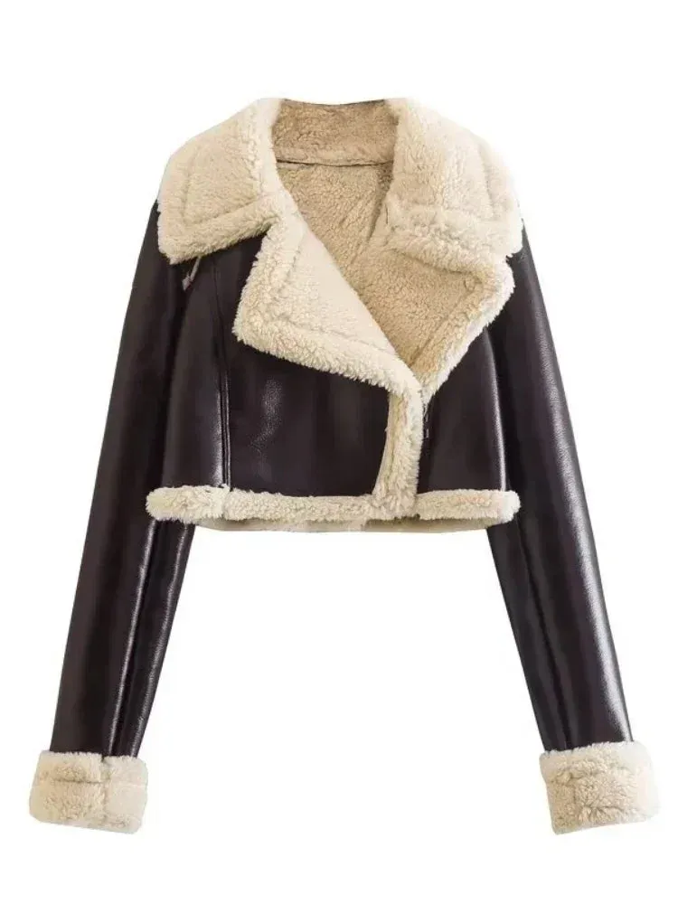 2023 Autumn Winter Women's Leather Jacket Coat Fashion Vintage Zippers Faux Leathers Casual Simple Cool Short Soft Warm Coats