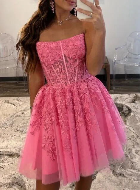 2023 Strapless Lace Homecoming Dresses PC1129