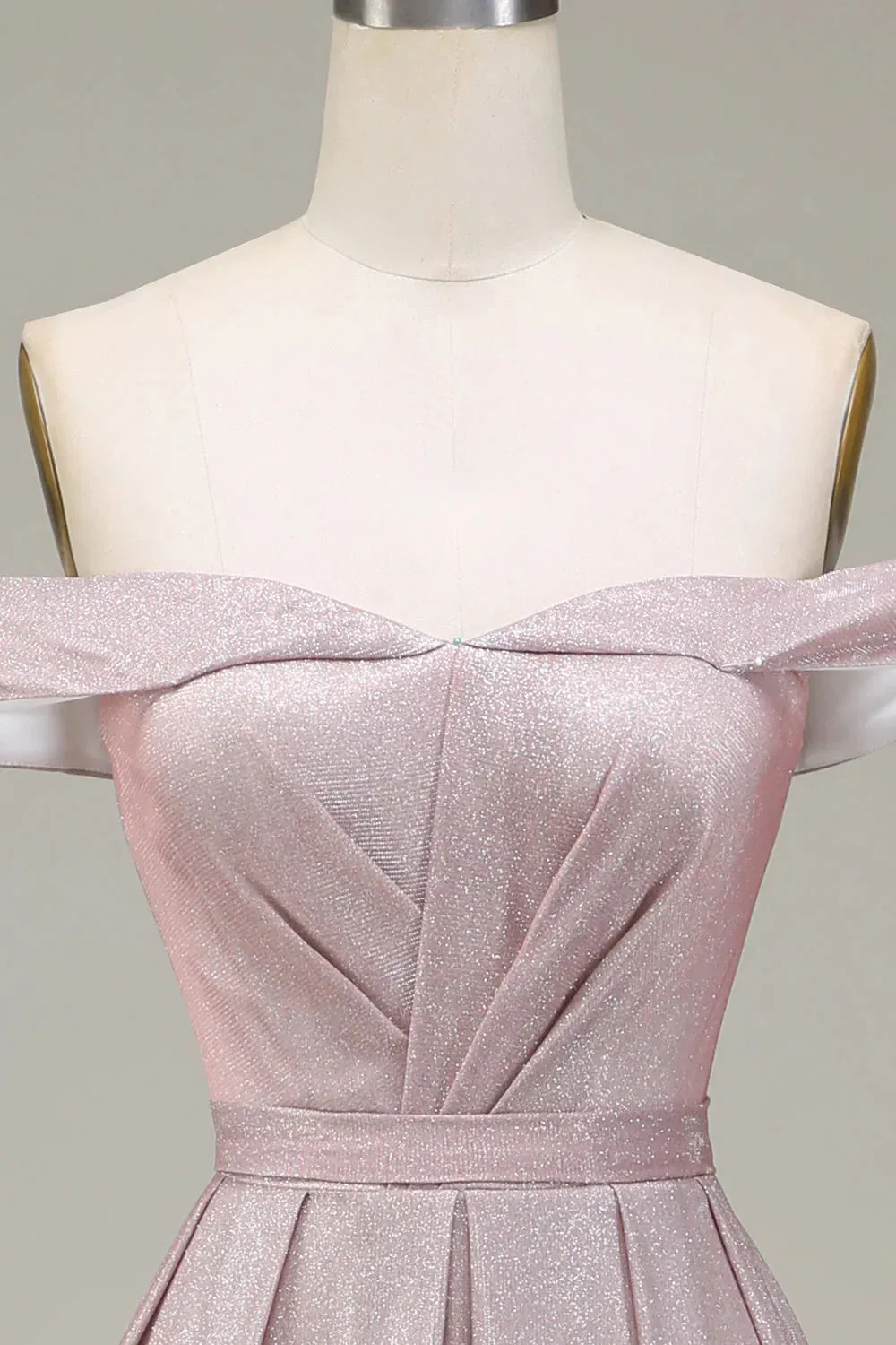 A-Line Sparkly Gradient Grey Pink Off The Shoulder Pleated Prom Dress