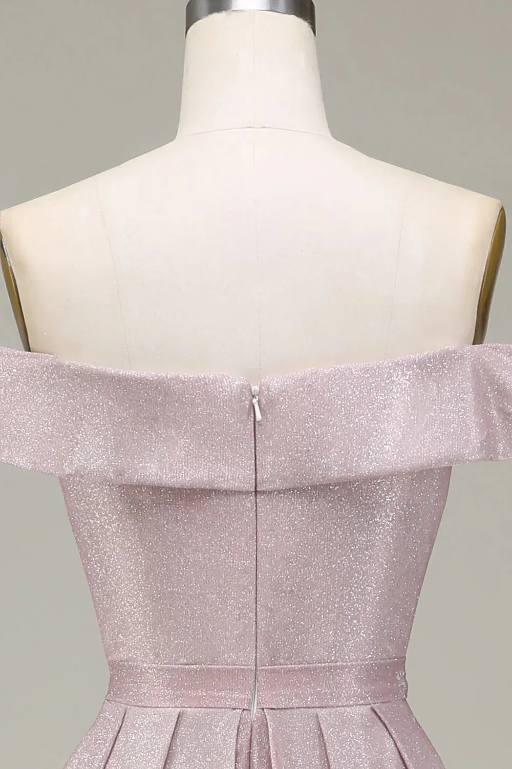 A-Line Sparkly Gradient Grey Pink Off The Shoulder Pleated Prom Dress
