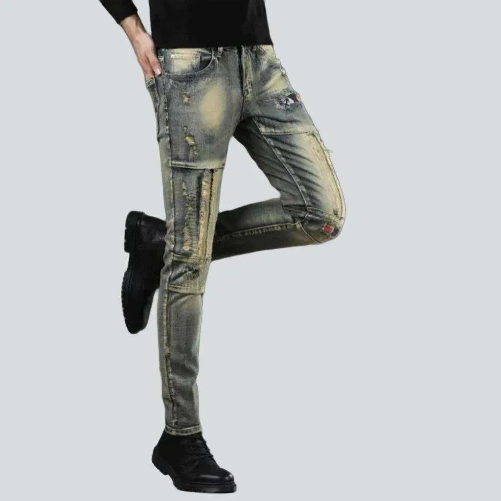 Aged stretchy men's jeans