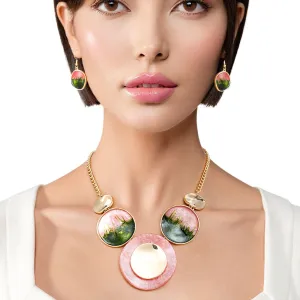 AKA Collar Pink Green Gradient Gold Disc Necklace