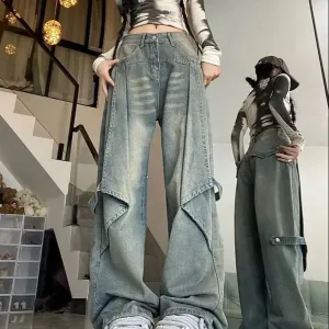 Amozae-Jeans High Waist Gradient Womens Vintage Straight Baggy Pants Chic Design Streetwear Color Hip Hop Y2K Denim Wide Leg Trouser