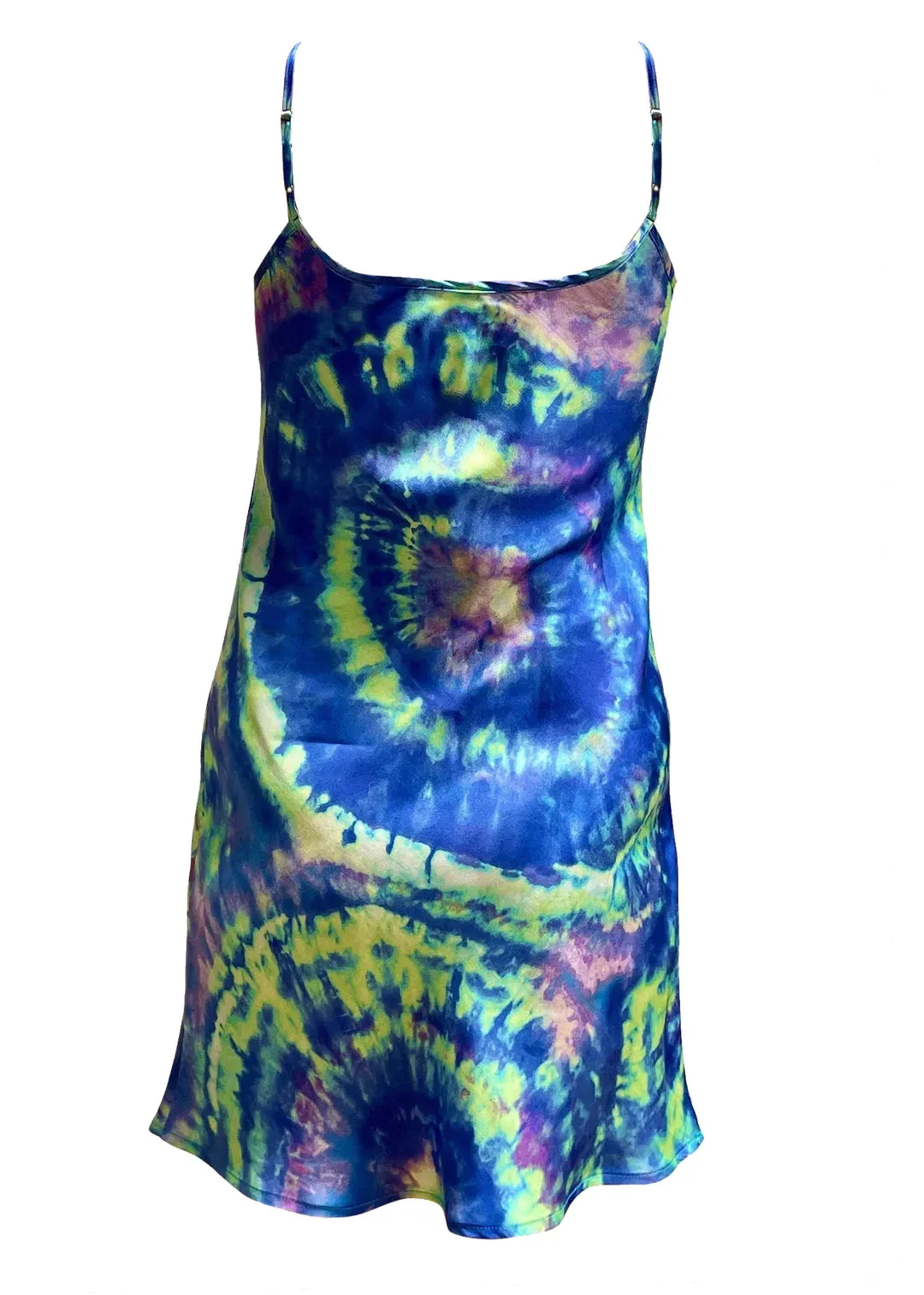 Aura Geode Tie Dye Silk Slip Mini Dress