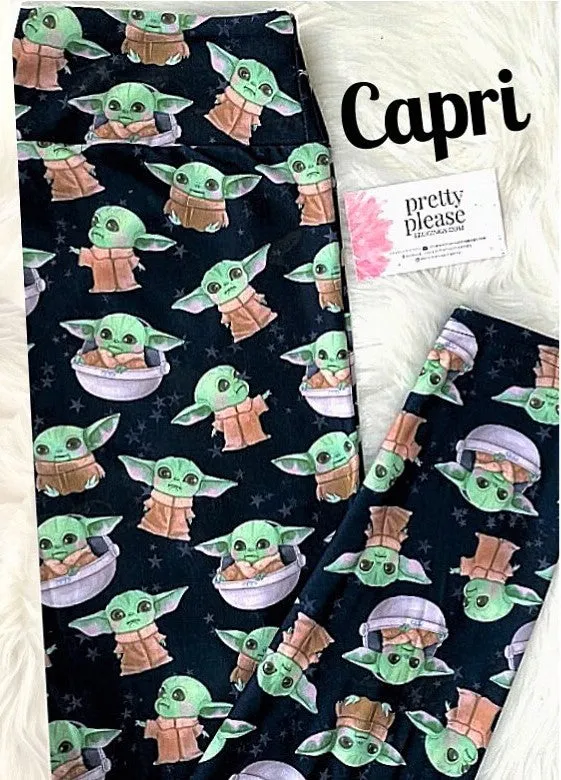 Baby Yoda Too Cute I Am Super SOFT Yoga Band CAPRI Leggings Star Wars Mando Gragu rts