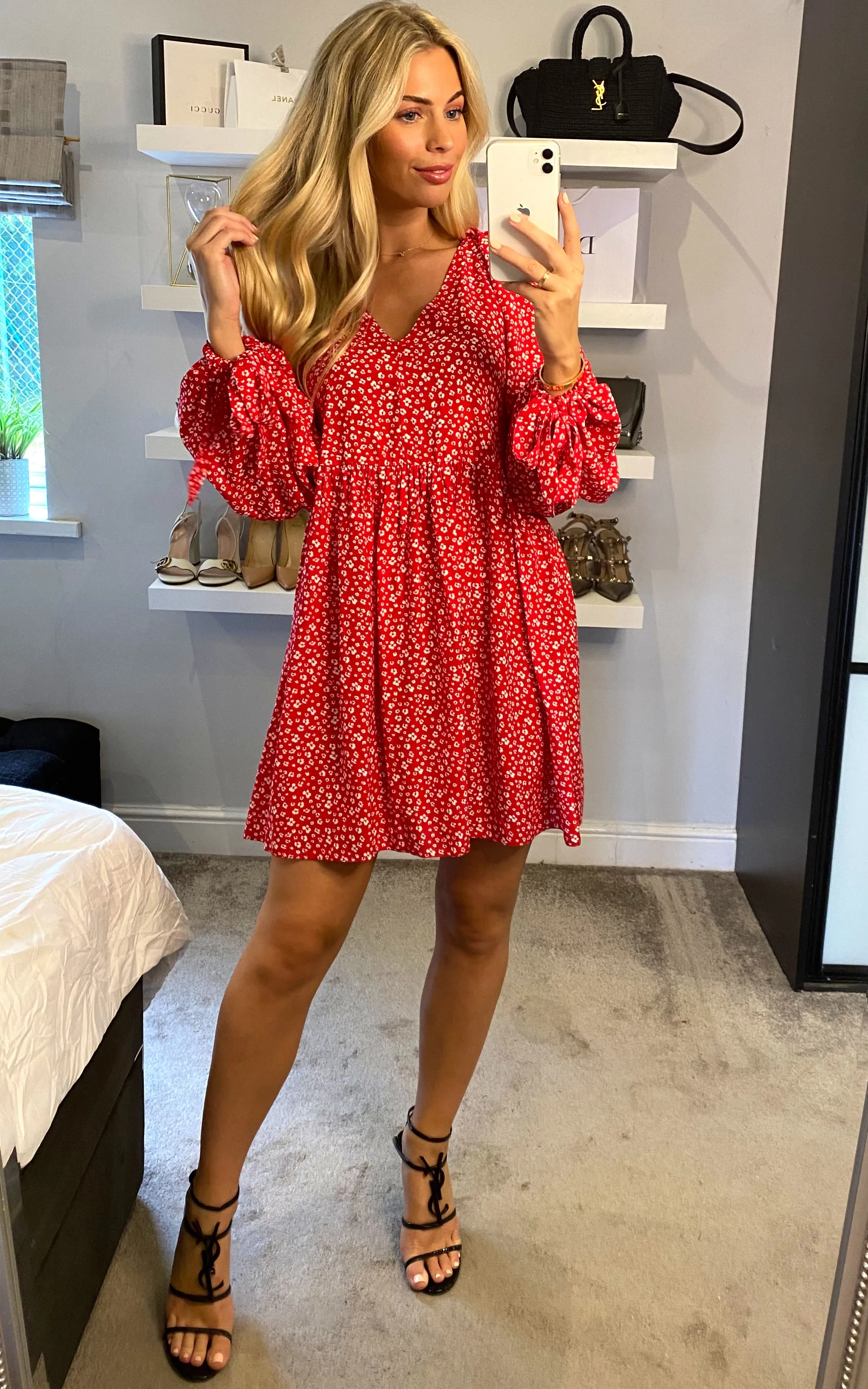 Babydoll Dress in Red and White Floral | Clementine