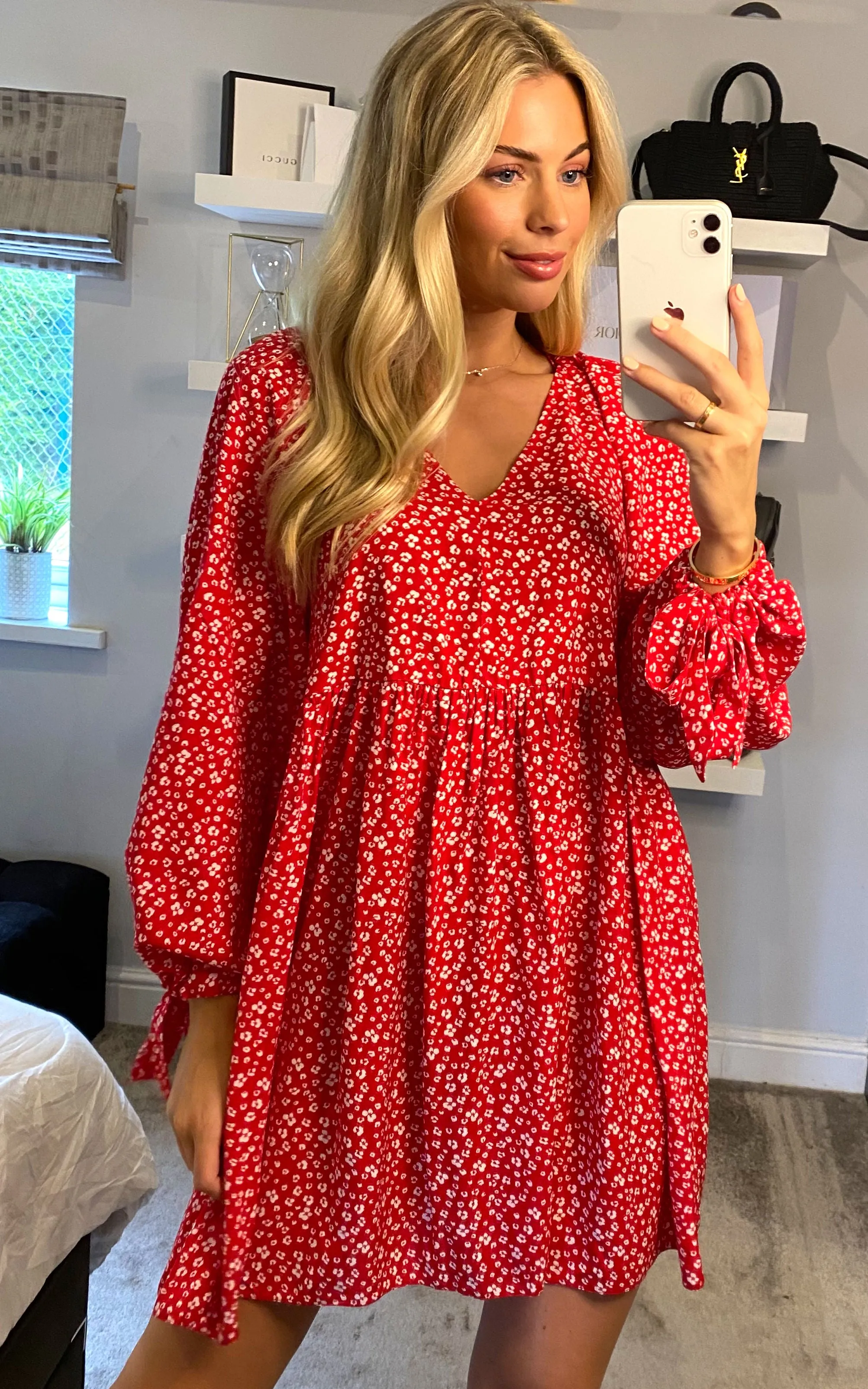 Babydoll Dress in Red and White Floral | Clementine