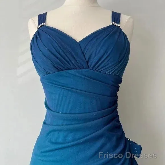 Beautiful Gradient Blue Glitter Chiffon Sweetheart Neck Prom Dress Birthday Dress