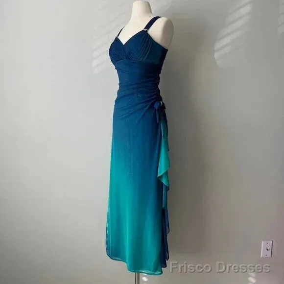 Beautiful Gradient Blue Glitter Chiffon Sweetheart Neck Prom Dress Birthday Dress