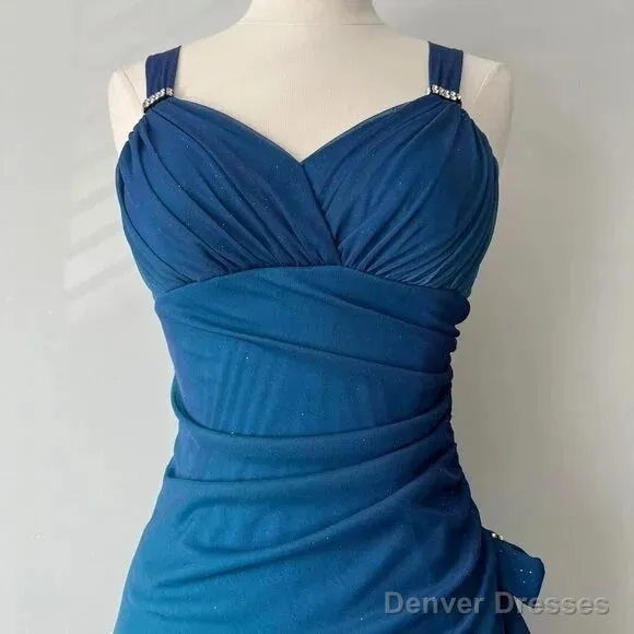Beautiful Gradient Blue Glitter Chiffon Sweetheart Neck Prom Dress Birthday Dress