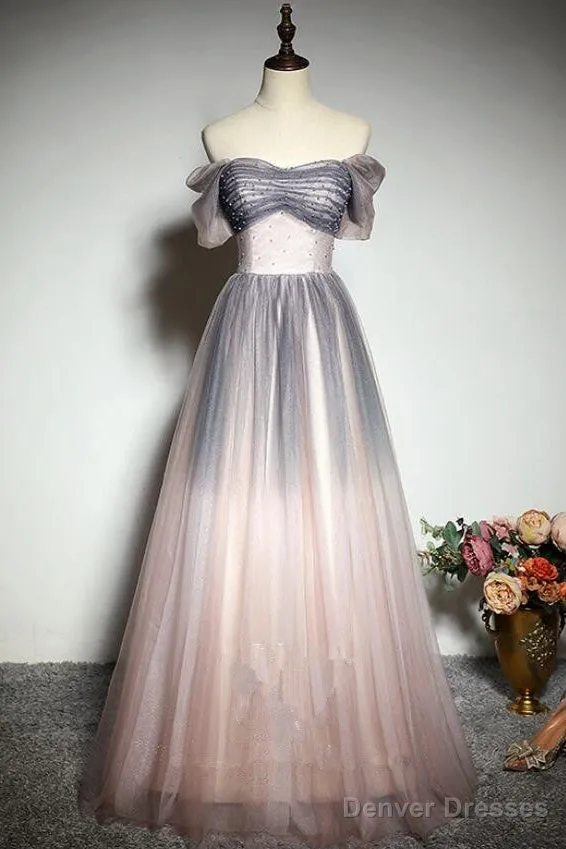 Beautiful Pink Gradient Beaded Sweetheart Long Prom Dress, Tulle Evening Dresses