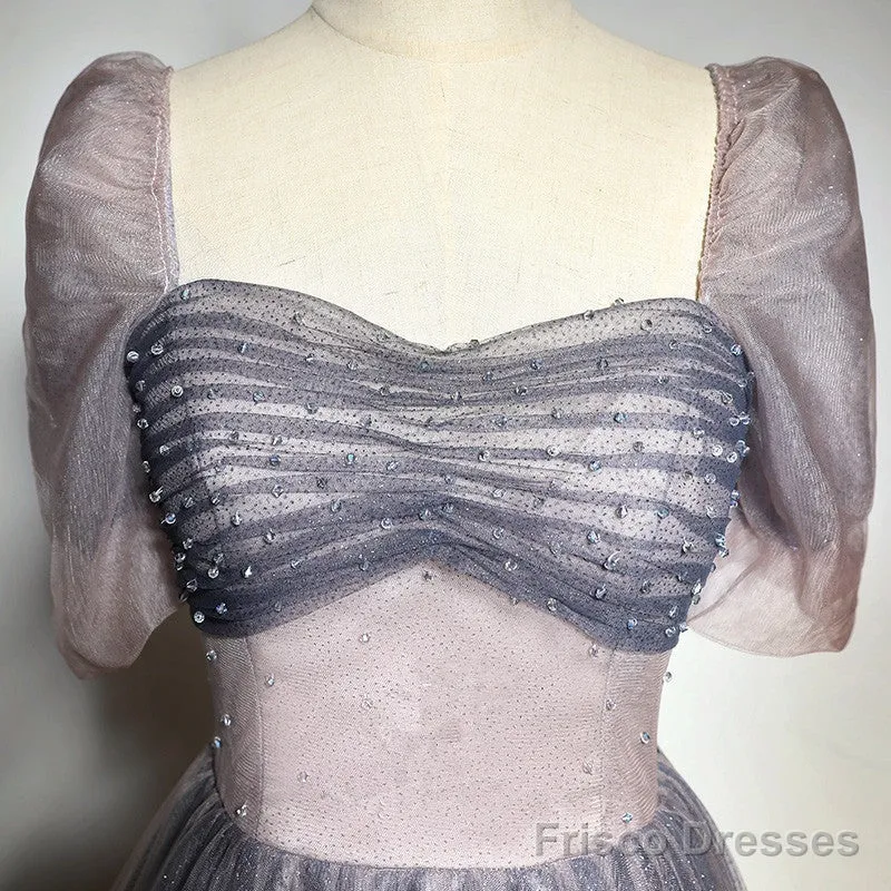 Beautiful Pink Gradient Beaded Sweetheart Long Prom Dress, Tulle Evening Dresses