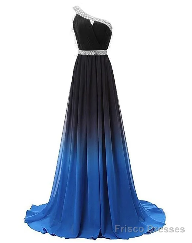 Beautiful Red And Black Long Party Dress, Gradient One Shoulder Prom Dress
