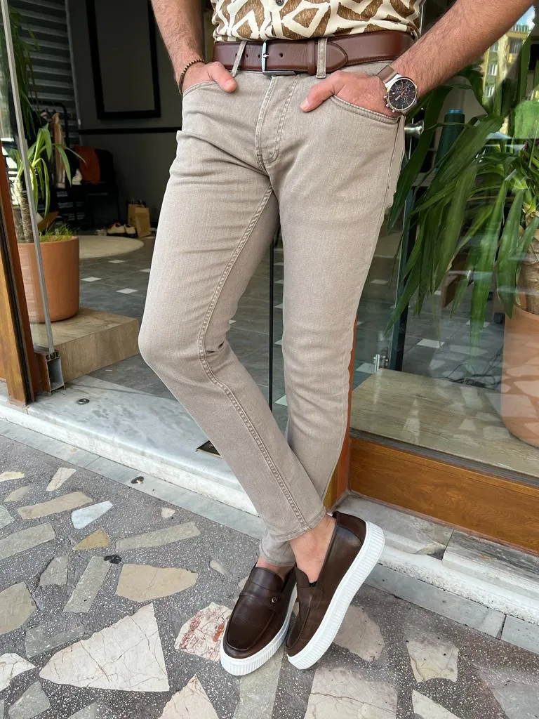 Beige Slim Fit Jeans for Men by GentWith.com | Free Worldwide Shipping