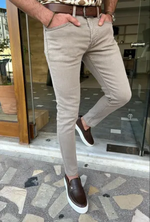 Beige Slim Fit Jeans for Men by GentWith.com | Free Worldwide Shipping