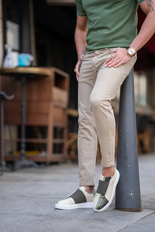 Beige Slim Fit Jeans for Men by GentWith.com