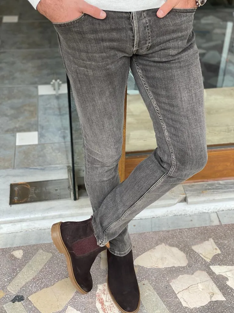 Beige Slim Fit Lycra Jeans for Men by GentWith.com | Worldwide Shipping