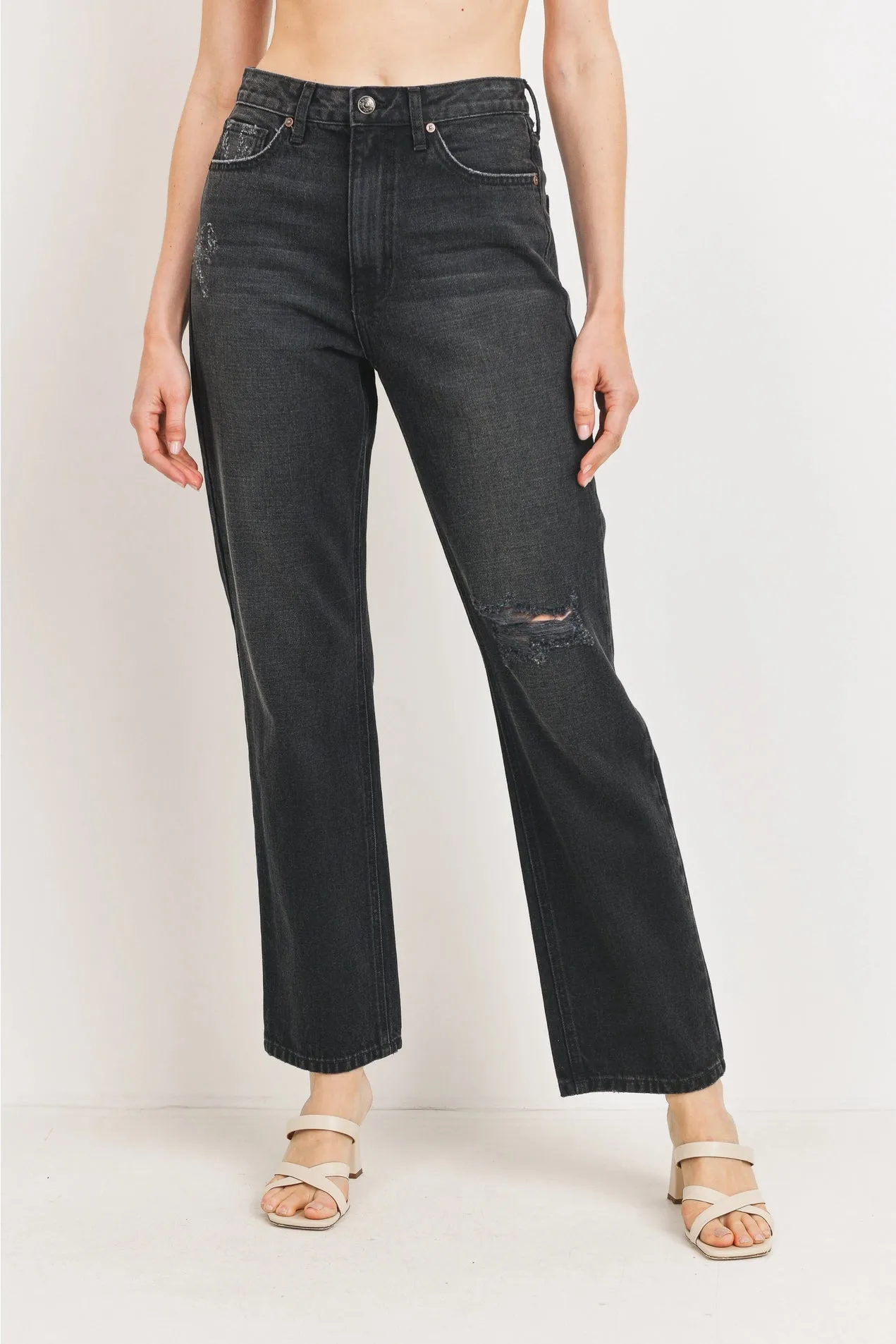 Beth High Rise Long Straight Jean | Washed Black