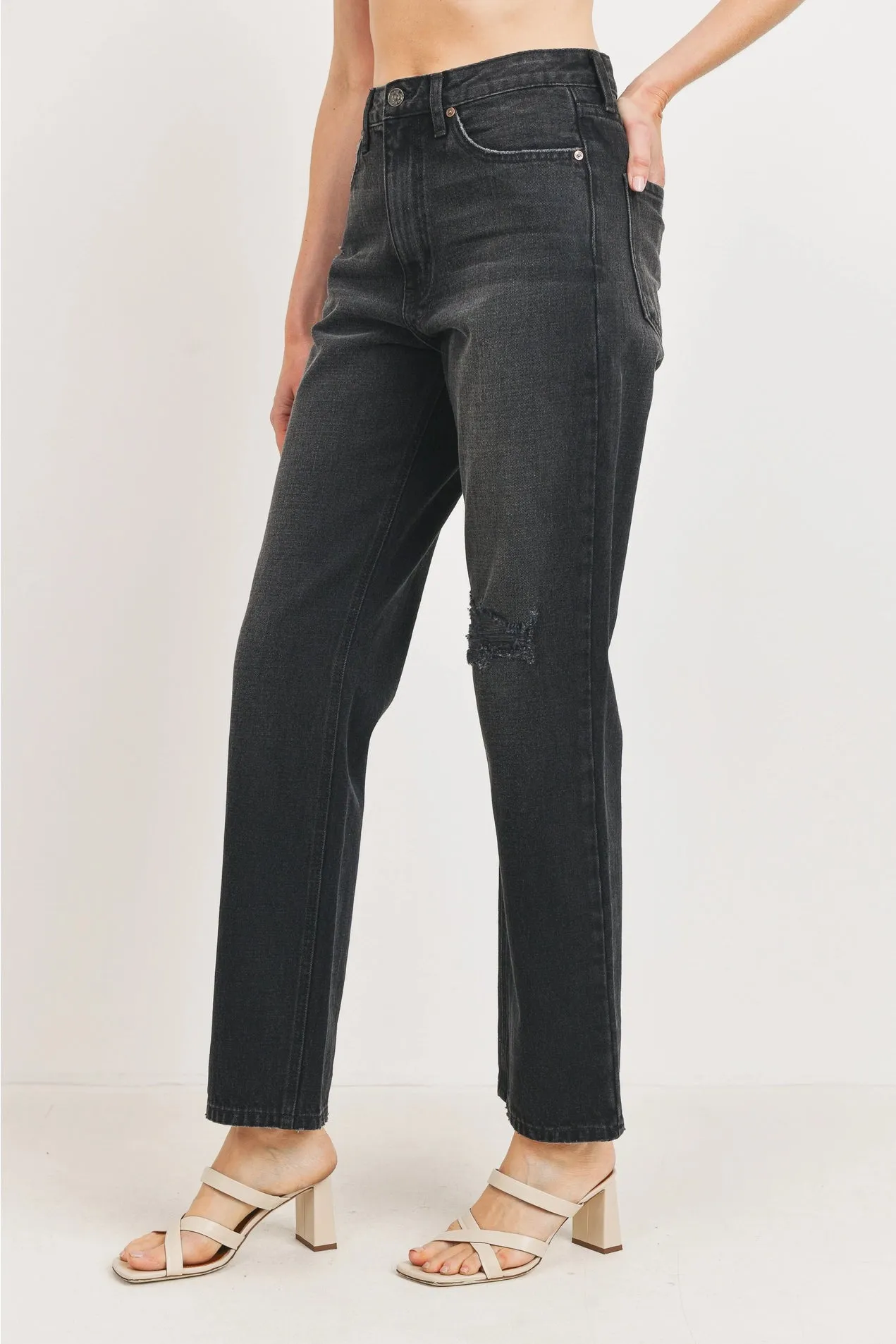 Beth High Rise Long Straight Jean | Washed Black