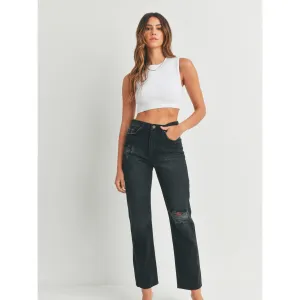 Beth High Rise Long Straight Jean | Washed Black