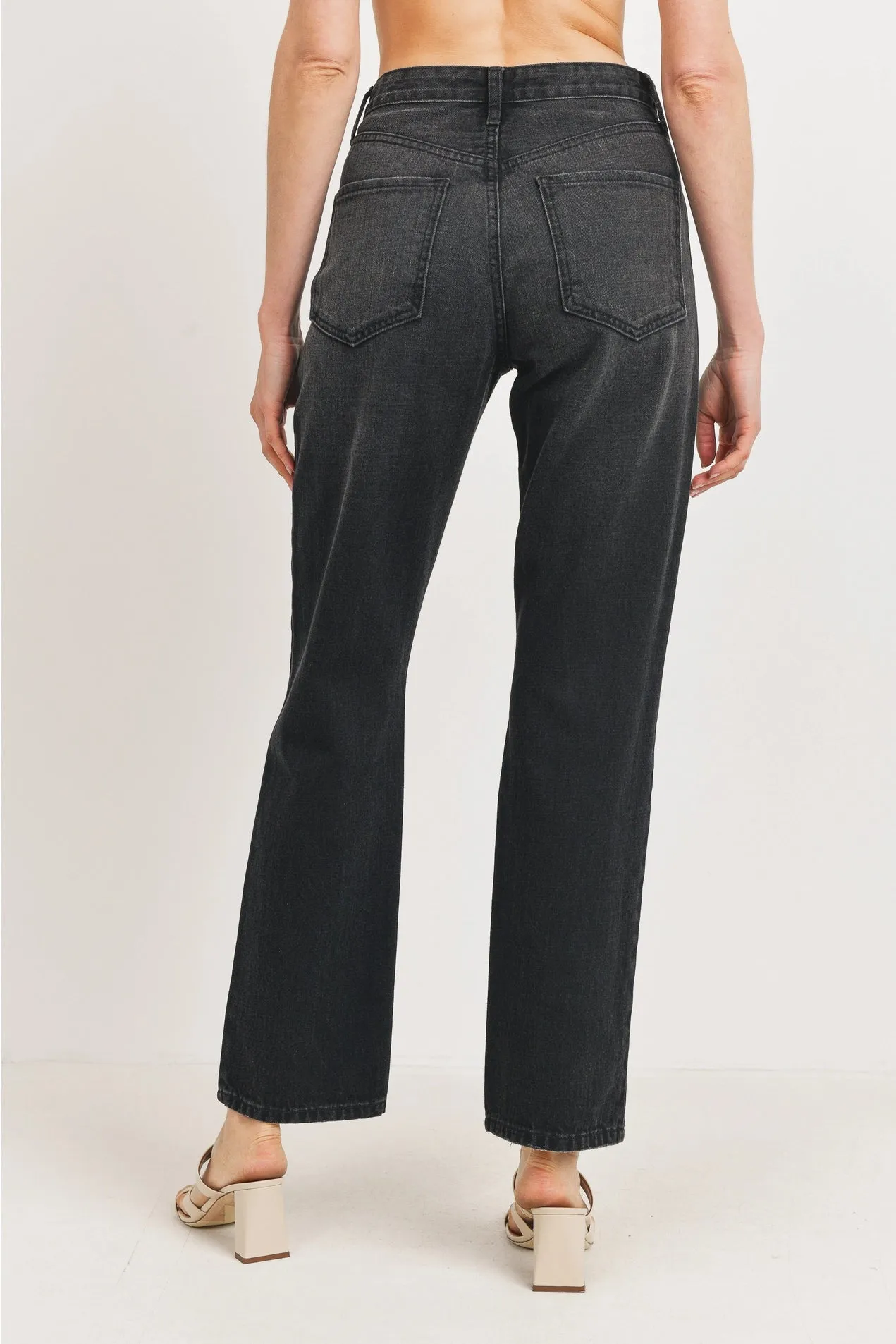 Beth High Rise Long Straight Jean | Washed Black