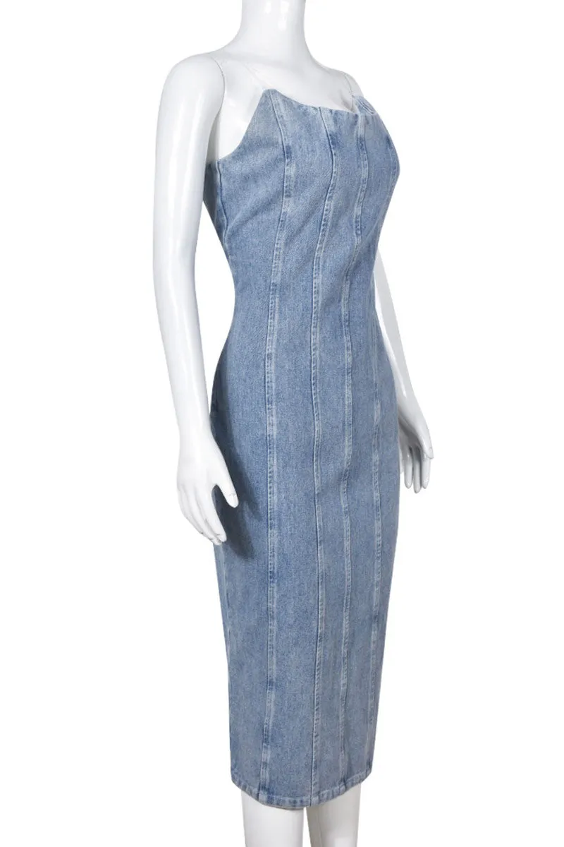 BF0109 Denim Midi Tube Dress