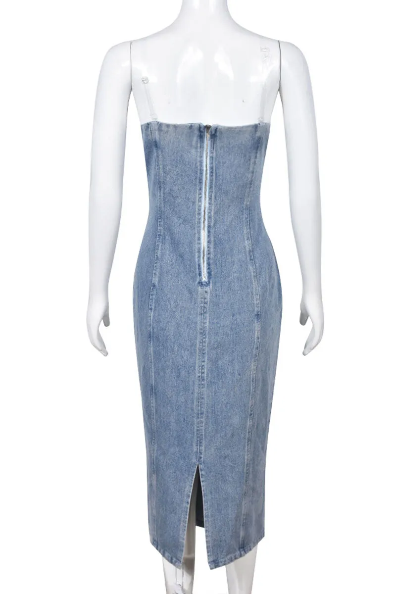 BF0109 Denim Midi Tube Dress
