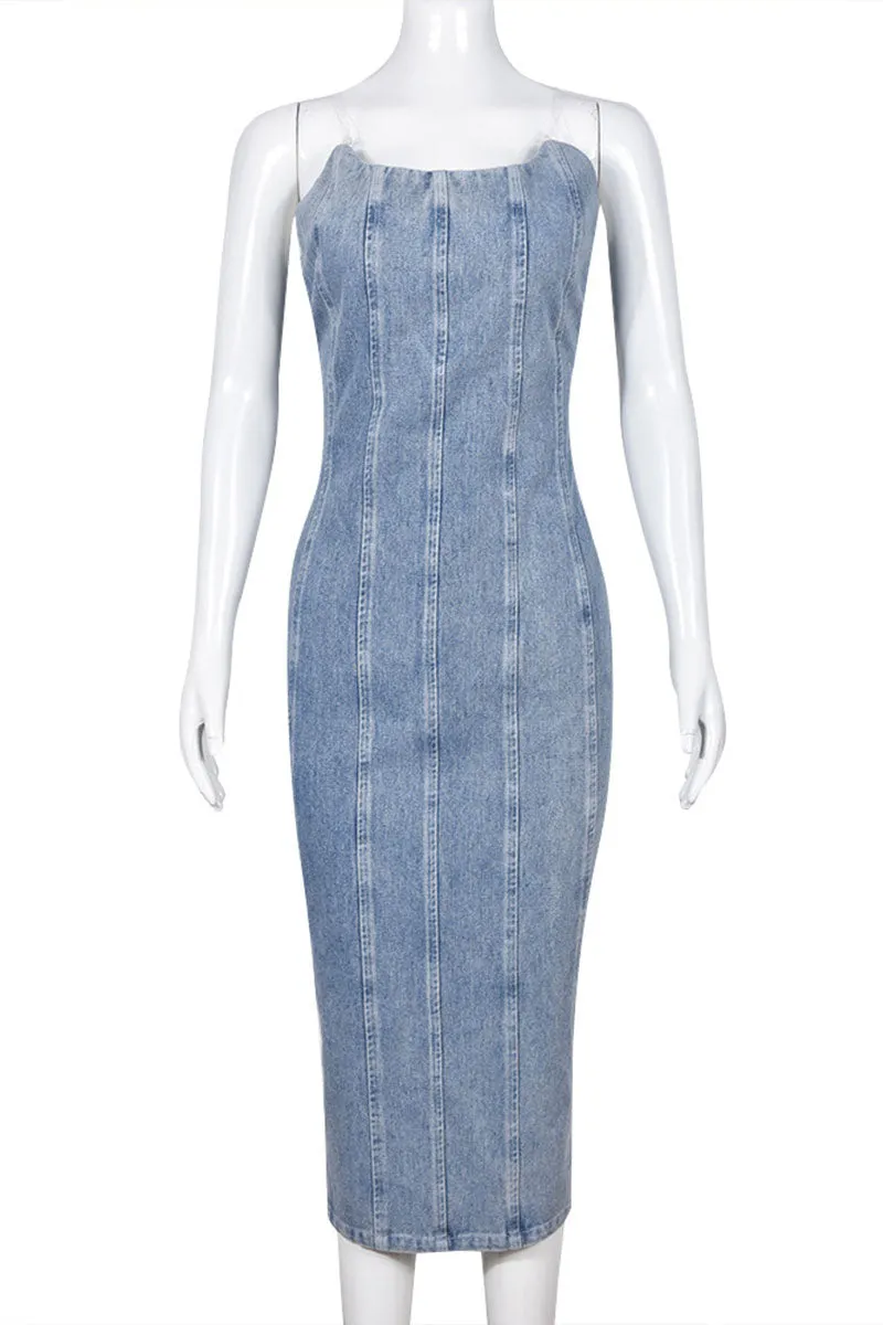 BF0109 Denim Midi Tube Dress