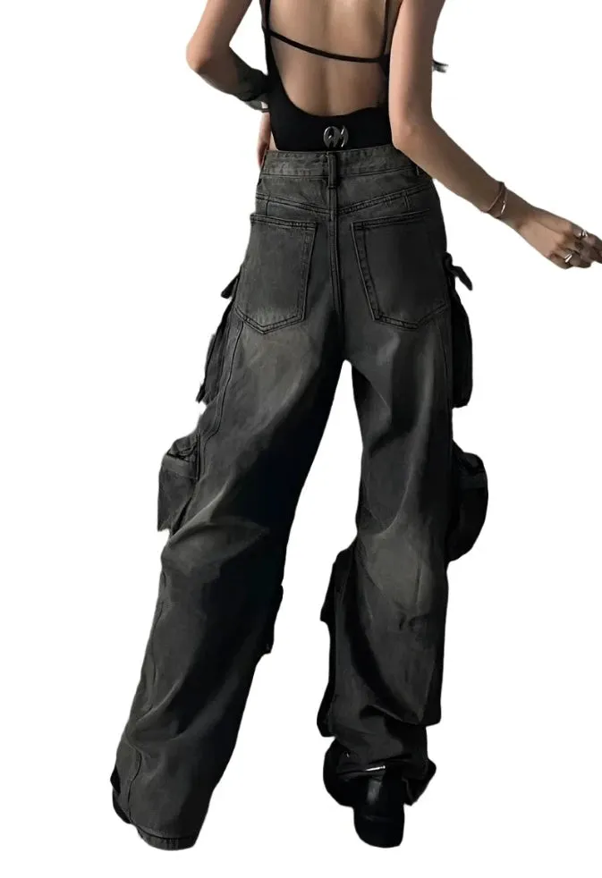 Black Gradient Multi-Pocket Denim Jeans
