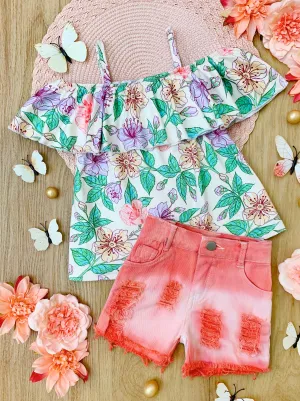Blossom Dream Ombre Denim Shorts Set