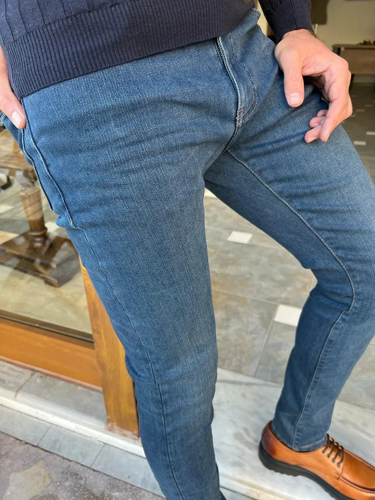 Blue Slim Fit Jeans for Men by GentWith.com | Free Worldwide Shipping
