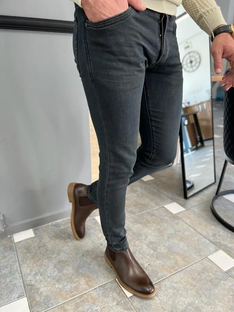 Brown Slim Fit Jeans for Men by GentWith.com | Free Worldwide Shipping
