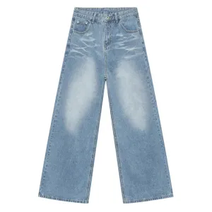 Casual Men's Jeans Vintage Gradient Color Pockets Straight Wide Leg Male Denim Pants New Chic Trousers Summer 9C4300