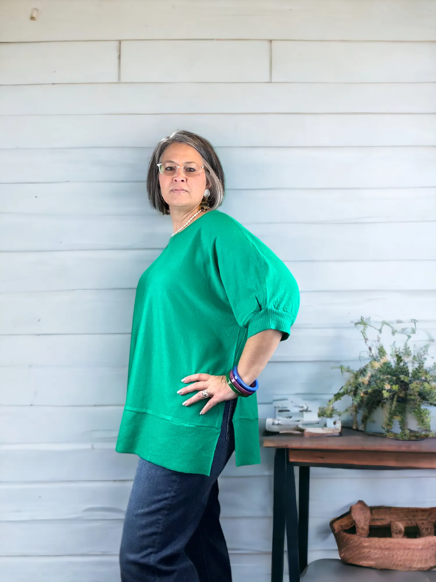 Classic Comfort Side Slit Top (Kelly Green or Royal Blue)