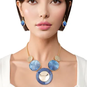 Collar Blue Gradient Gold Disc Necklace for Women