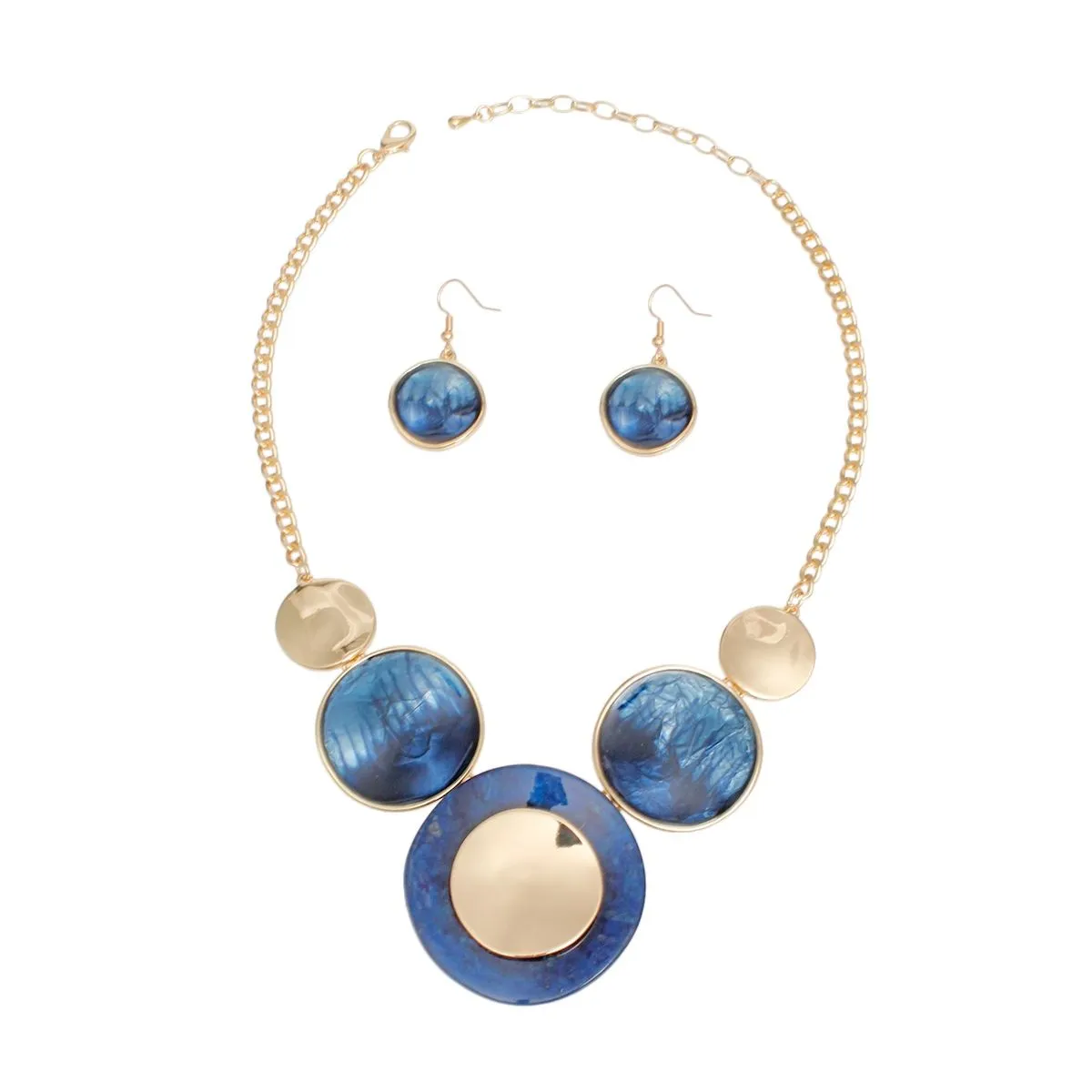 Collar Blue Gradient Gold Disc Necklace for Women