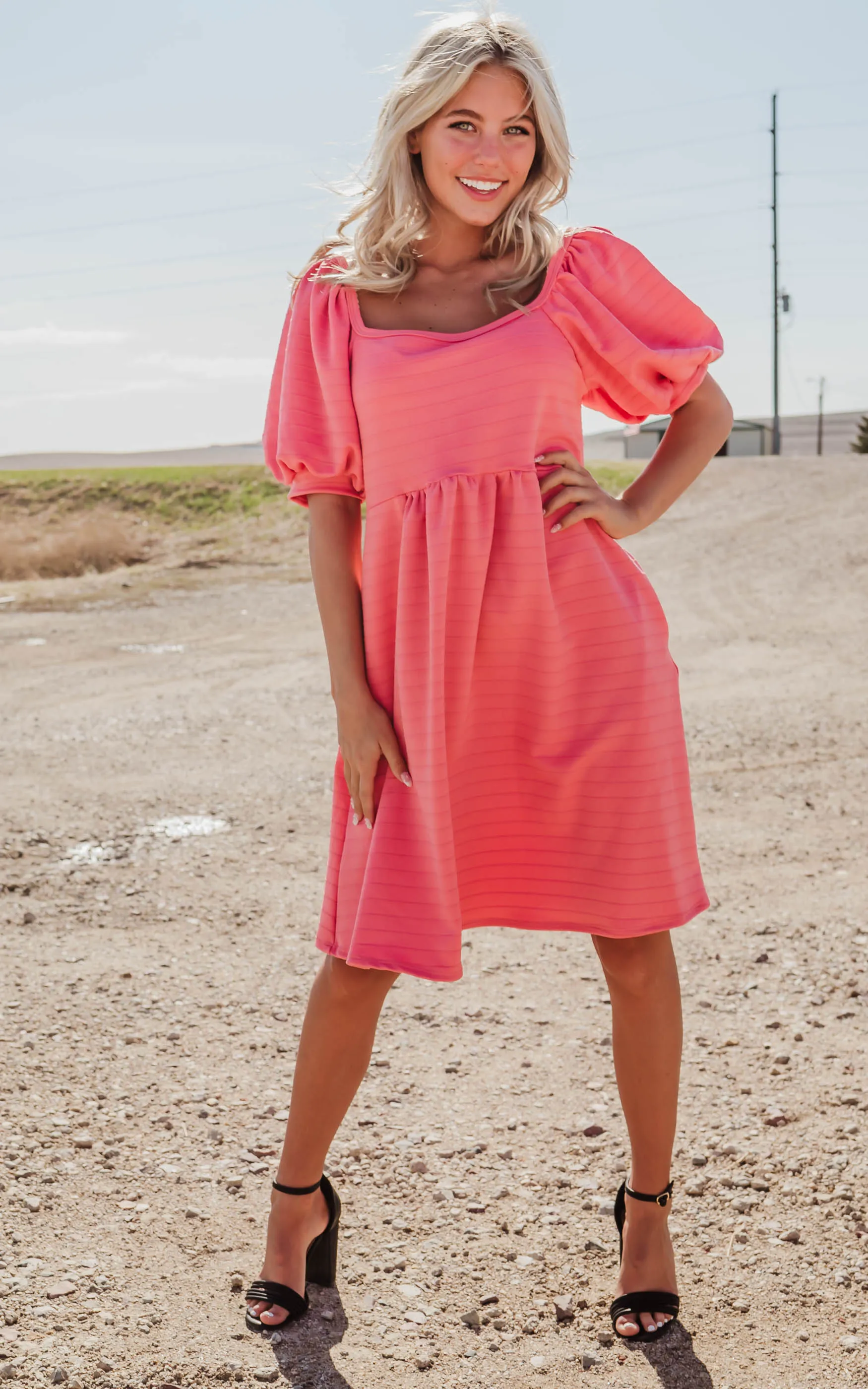 Coral Jacquard Dress