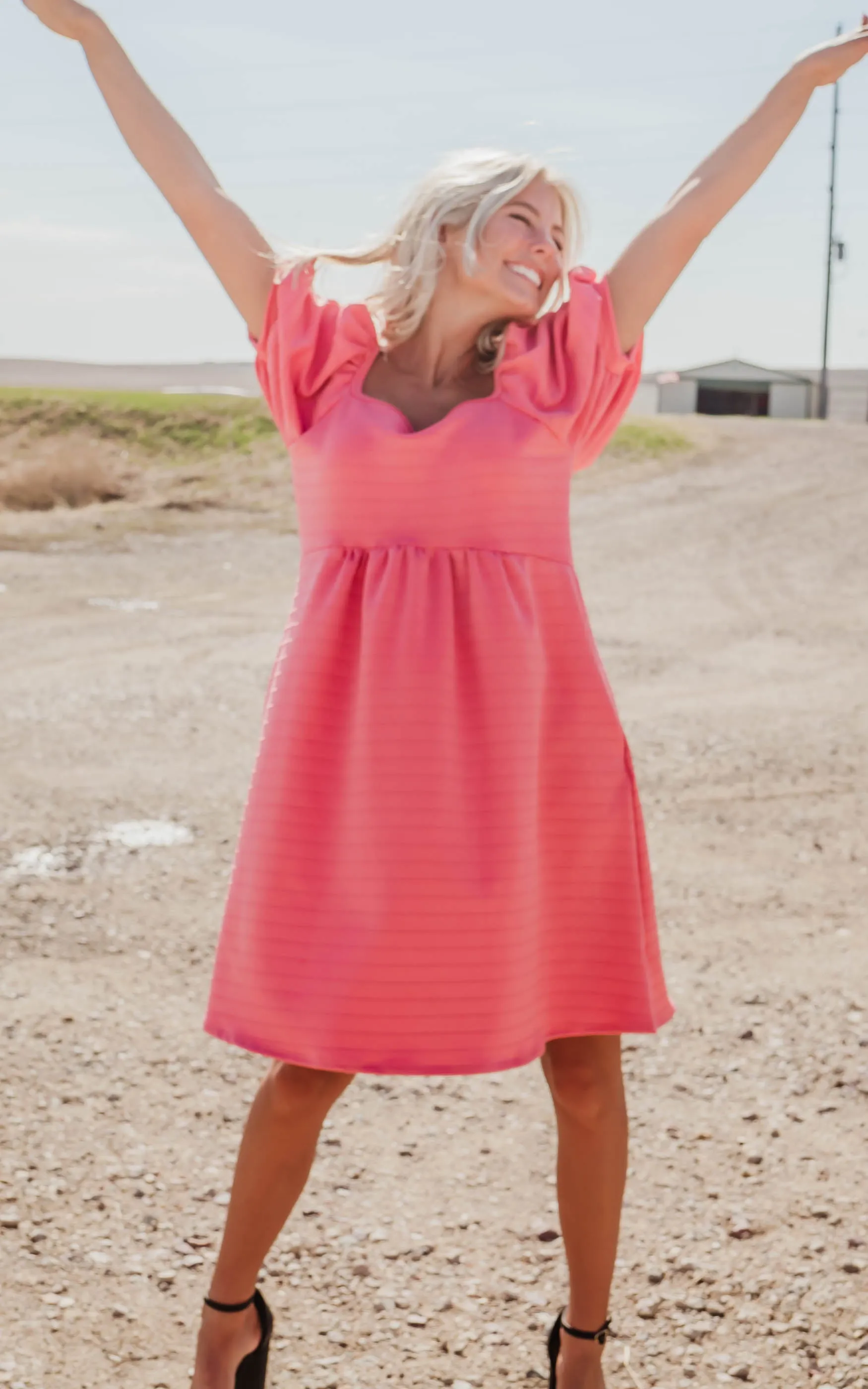 Coral Jacquard Dress