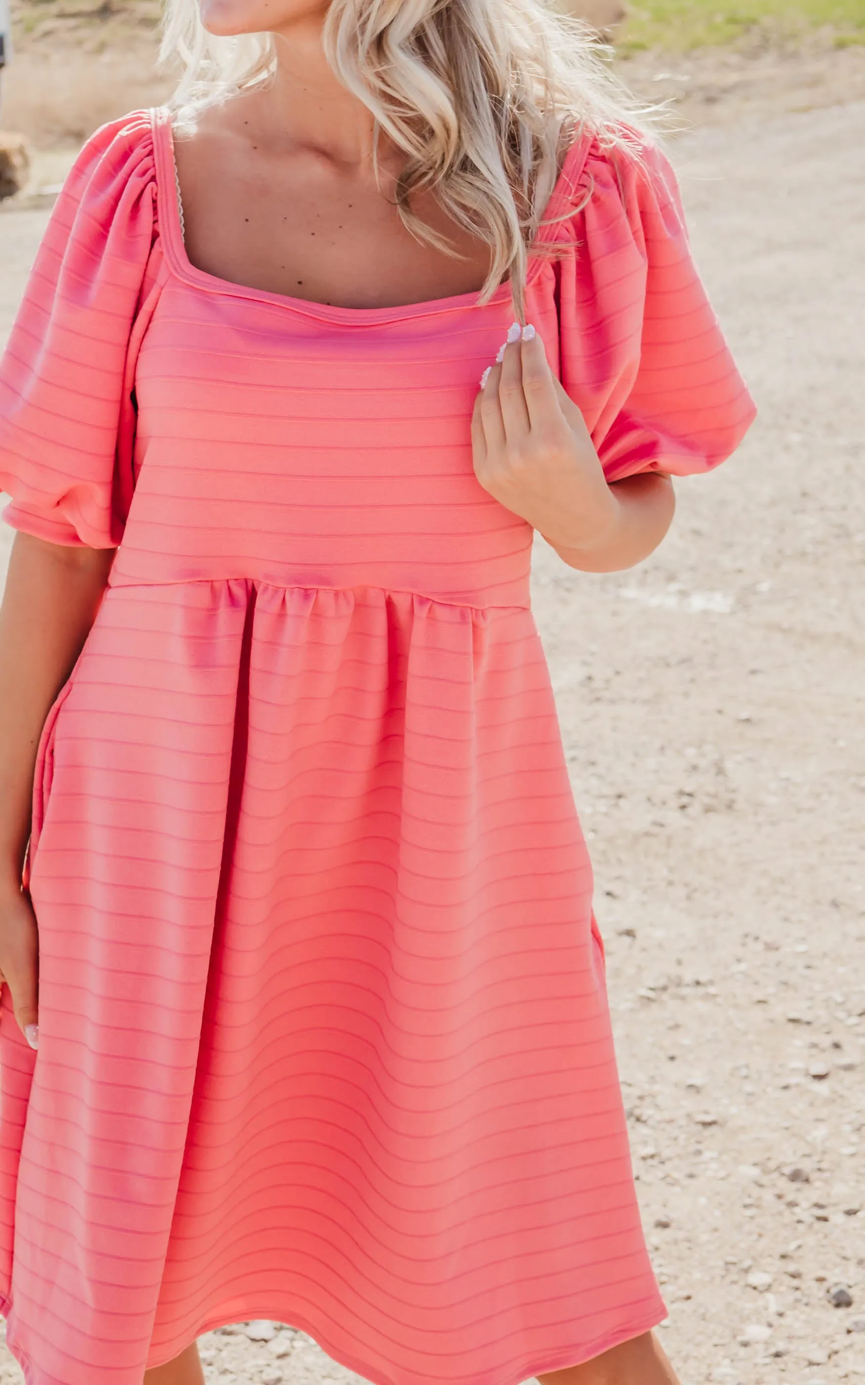 Coral Jacquard Dress