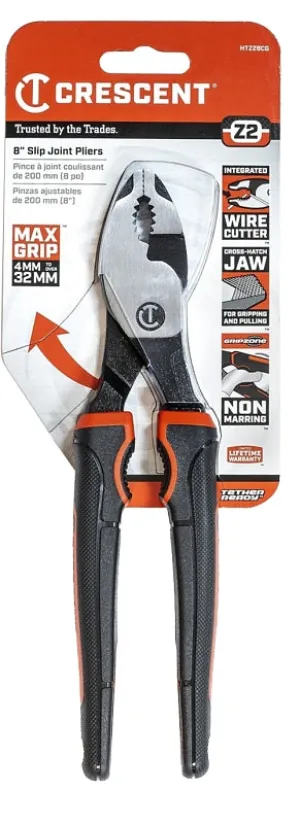 Crescent Z2 K9 Series HTZ28CG Slip-Joint Plier, 8.65 in OAL, 1-1/2 in Jaw Opening, Black/Rawhide Handle, 1.35 in L Jaw :CD: QUANTITY: 1