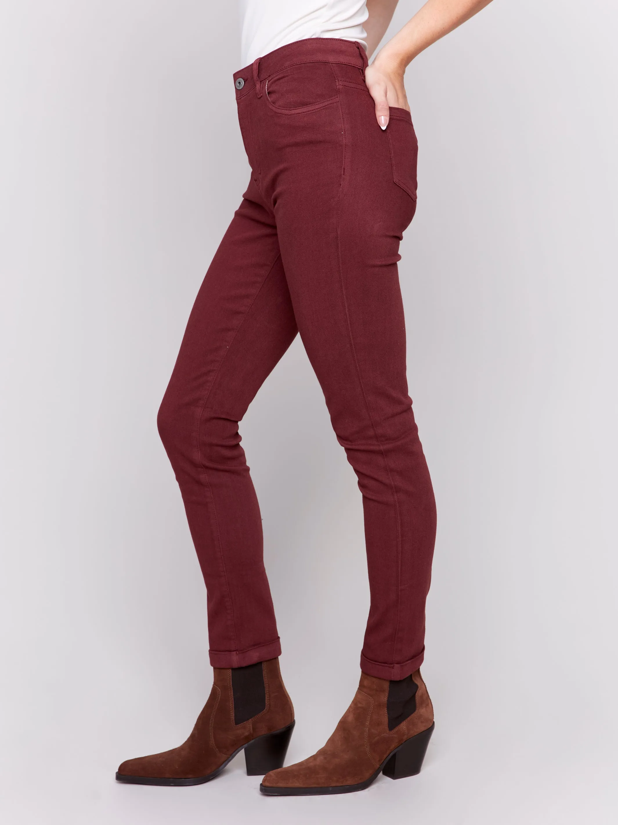 Cuffed Hem Twill Jeans