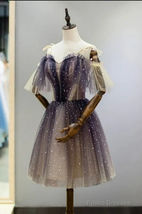 Cute Short Gradient Tulle Straps Homecoming Dress, Short Prom Dressess