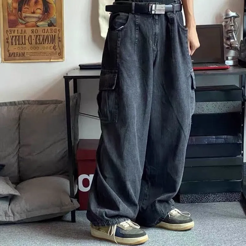 DEANWANGKT Back To School  Baggy Jeans Trousers Male Denim Pants Black Wide Leg Pants Men's Jeans Oversize Cargo Korean Streetwear Hip Hop Harajuku