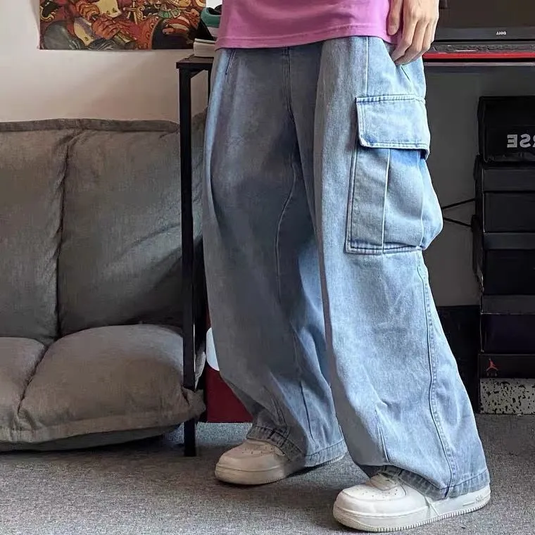 DEANWANGKT Back To School  Baggy Jeans Trousers Male Denim Pants Black Wide Leg Pants Men's Jeans Oversize Cargo Korean Streetwear Hip Hop Harajuku