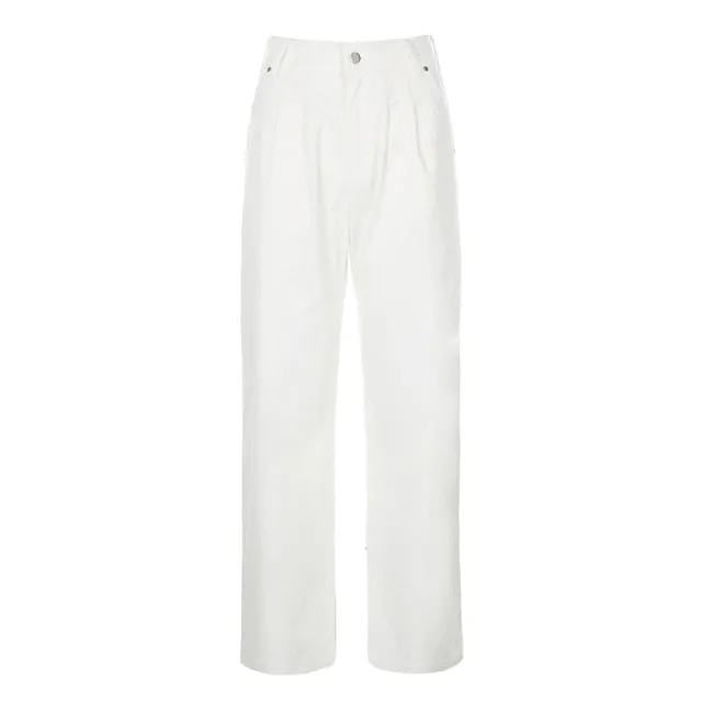 deanwangkt Fall  Baggy White Jeans Woman High Waist Korean Indie Aesthetics Cotton Cargo Pants Vintage Clothes Bottoms Kobieta Spodnie