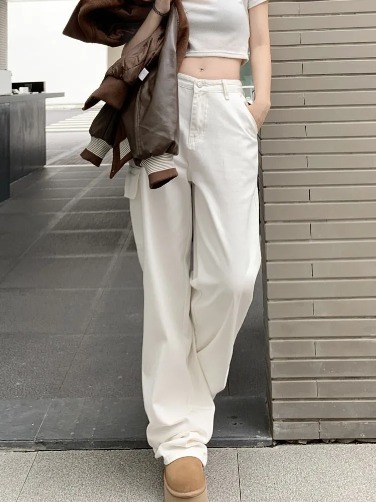 deanwangkt Loose Denim Cargo Pants Mujer Casual High Waist Pocket Mom Jeans Women  Spring Summer White Baggy Woman Jeans
