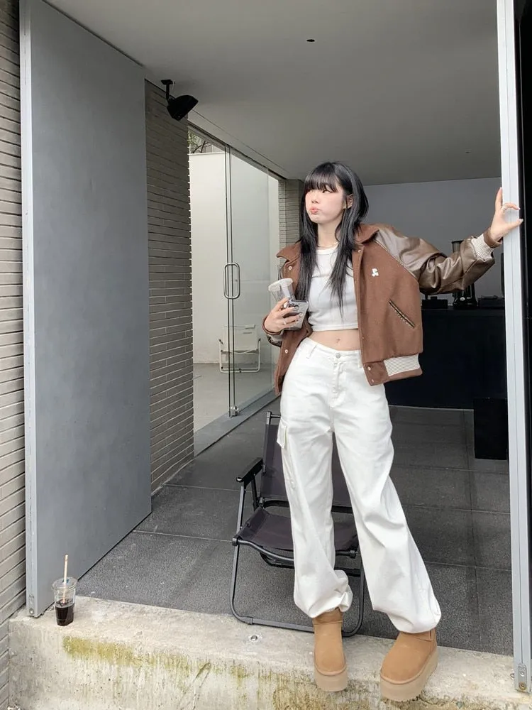 deanwangkt Loose Denim Cargo Pants Mujer Casual High Waist Pocket Mom Jeans Women  Spring Summer White Baggy Woman Jeans