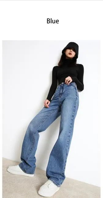 deanwangkt Woman Jeans  New Fashion Straight Pants High Waist Casual Mom Baggy Jean Female Full Length Loose Denim Boyfriend Trouser