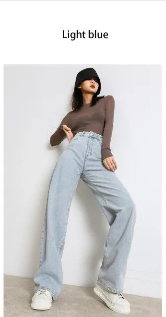 deanwangkt Woman Jeans  New Fashion Straight Pants High Waist Casual Mom Baggy Jean Female Full Length Loose Denim Boyfriend Trouser