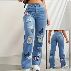Denim Pants High Waisted Straight Leg Jeans